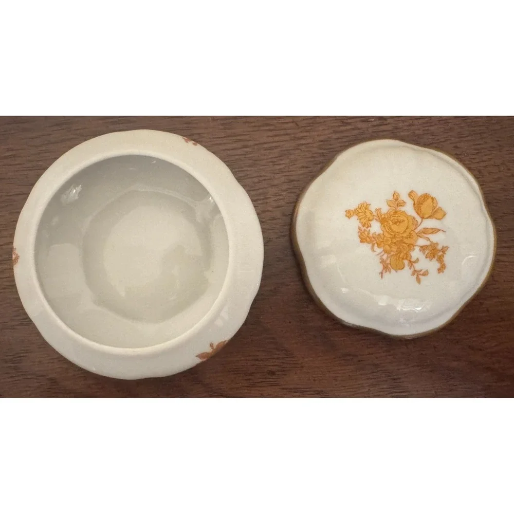 Vintage Limoges France Porcelain Gold Rose Floral Dresser Trinket Box 3